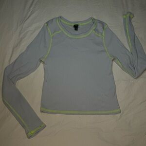 WILD FABLE Shirt Blue with Neon Green Stitching Long Sleeve / XL / Stitch Ribbed